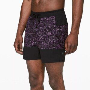 Lululemon Men's Lane Line Swim Short 6" In Geo Vintage Plum Black -Size Medium